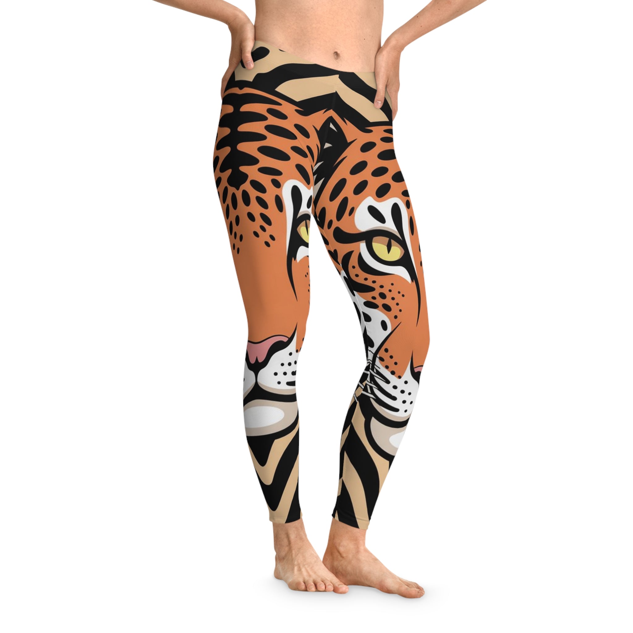 Leopard Print Stretchy Leggings, Safari Activewear, Yoga Pants, Animal Print Tights, Jungle Leggings